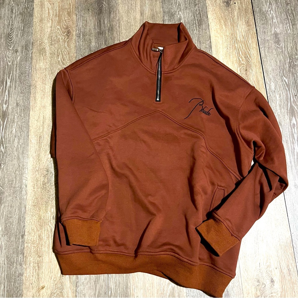RHUDE QT Embroidered LOGO SWEATER BROWN VERY WARM & STYLISH 🔥🔥 SIZE XL